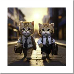 two business cats walking on the street Posters and Art